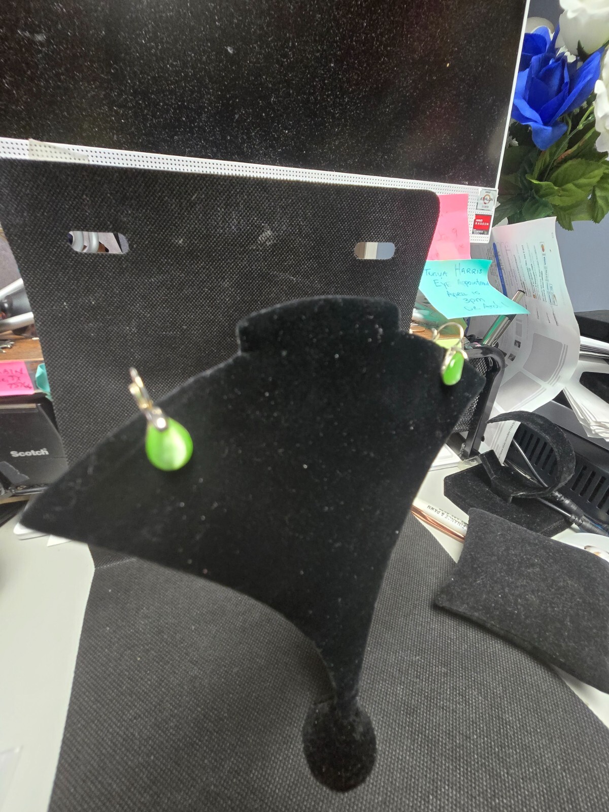 Clip on Vintage Green Cat Eye Stone and Slver Tone Stone is a Beautiful Teardrop