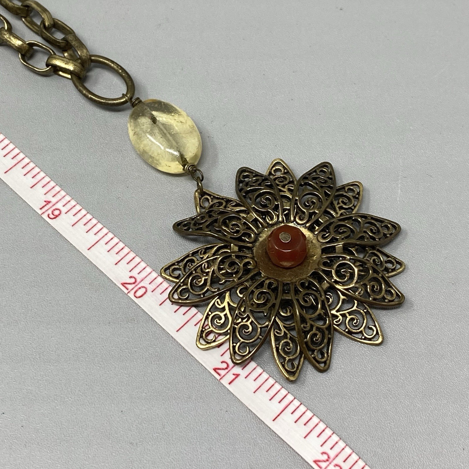 Lucky Brand Pendant Necklace Brass Gold Tone Layered Flower Chunky Long 36″