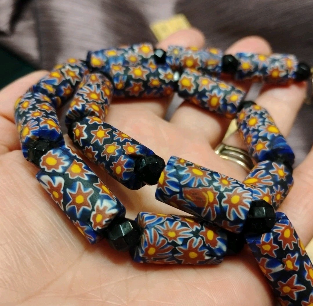 Very Vintage AFRICAN TRADE Beads Venitian Glass .925 Silver Clasp 17″ Necklace!