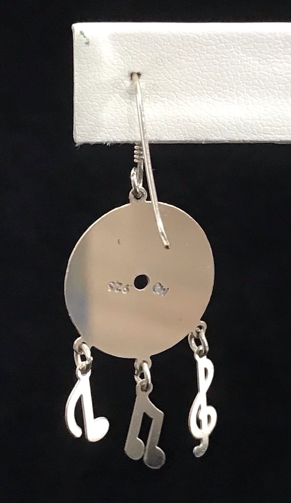 925 Sterling Silver Vinyl Record Earrings Music Notes Dangle Vintage Rock & Roll