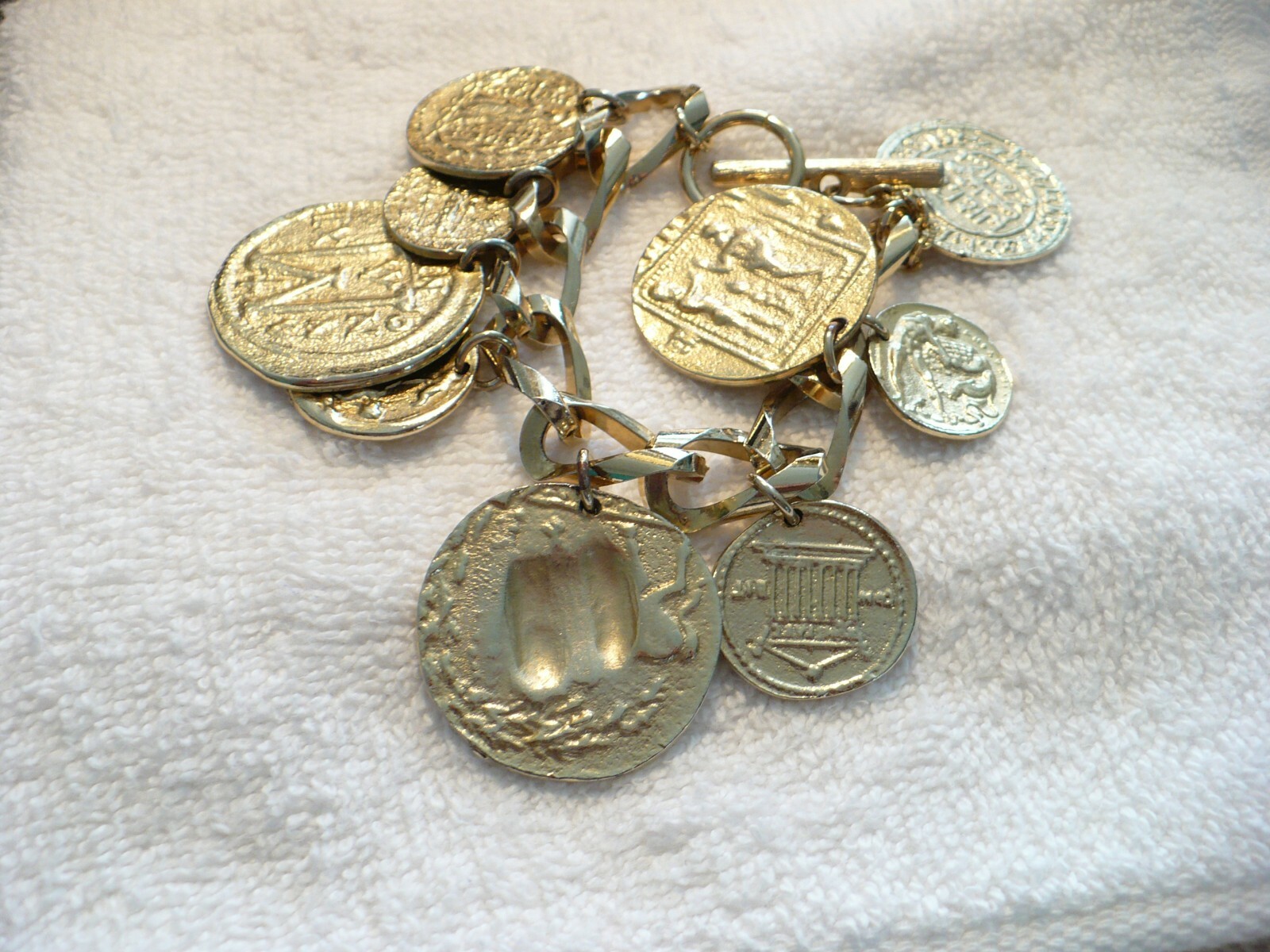 AAG- RUSSIAN GREEK OR SOUVENIR COINS BRACELET (GOLD-TONE) #605