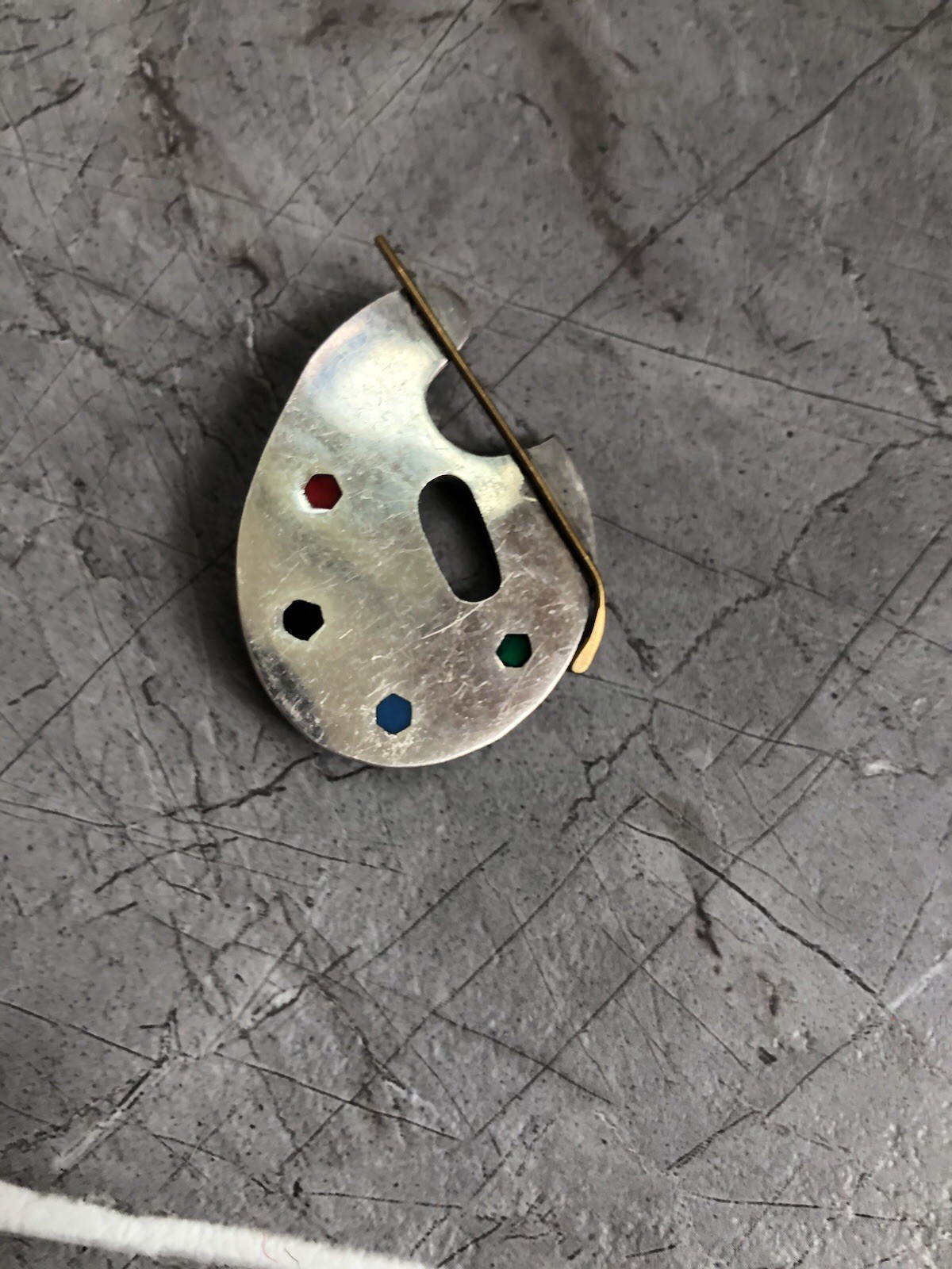 Sterling Silver Artist Brooch Pin Painter’s Pallet Brass Brush MEXICO