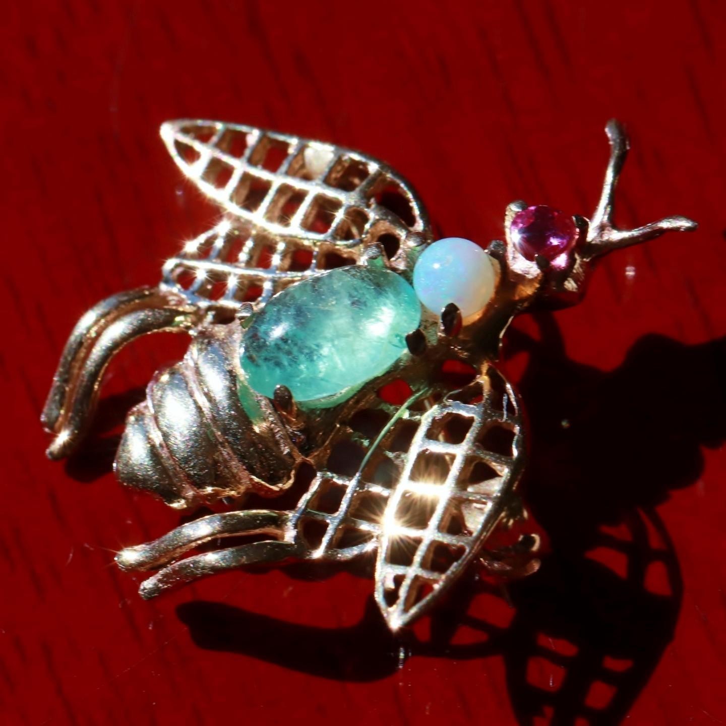 14k yellow gold brooch 0.90ct natural multi gemstone 0.97″ bee pin 2.24gr N3140