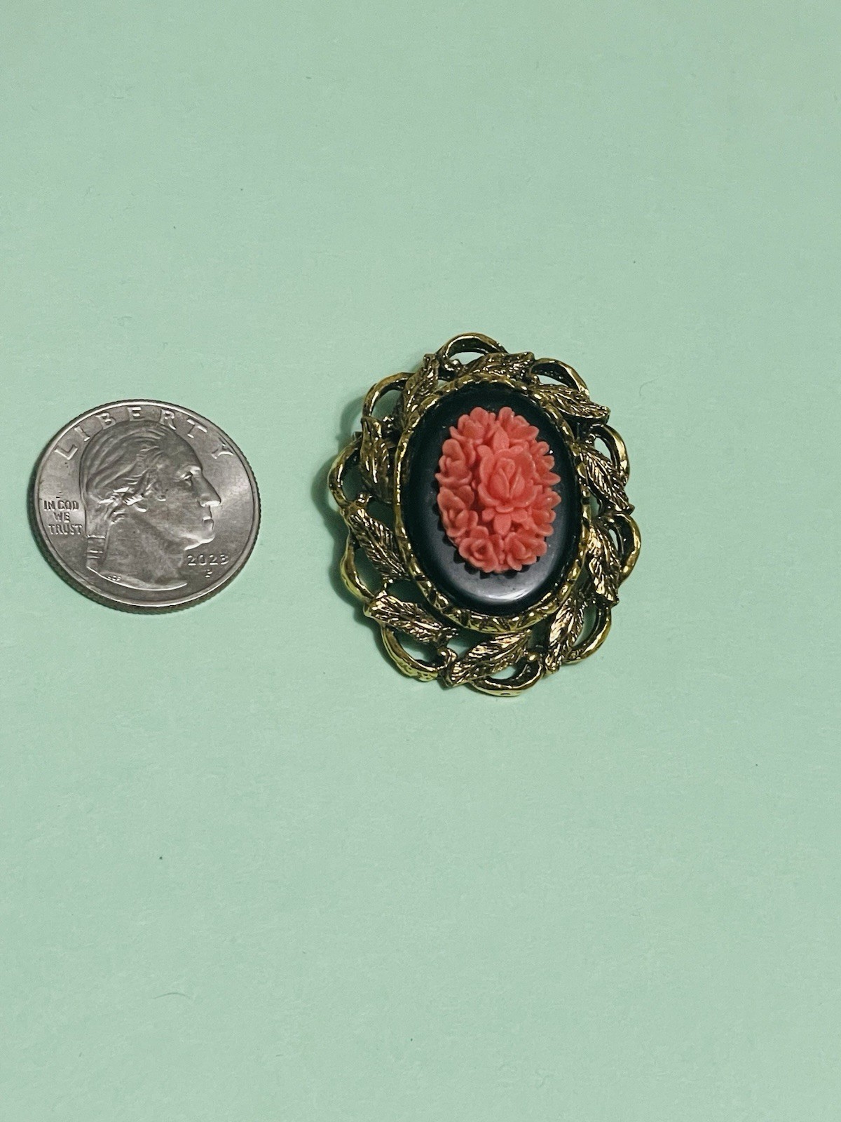 Cast Floral Coral/Scorpio Glass Cabochon Brooch/Pin Art Nouveau-VTG Estate Find!