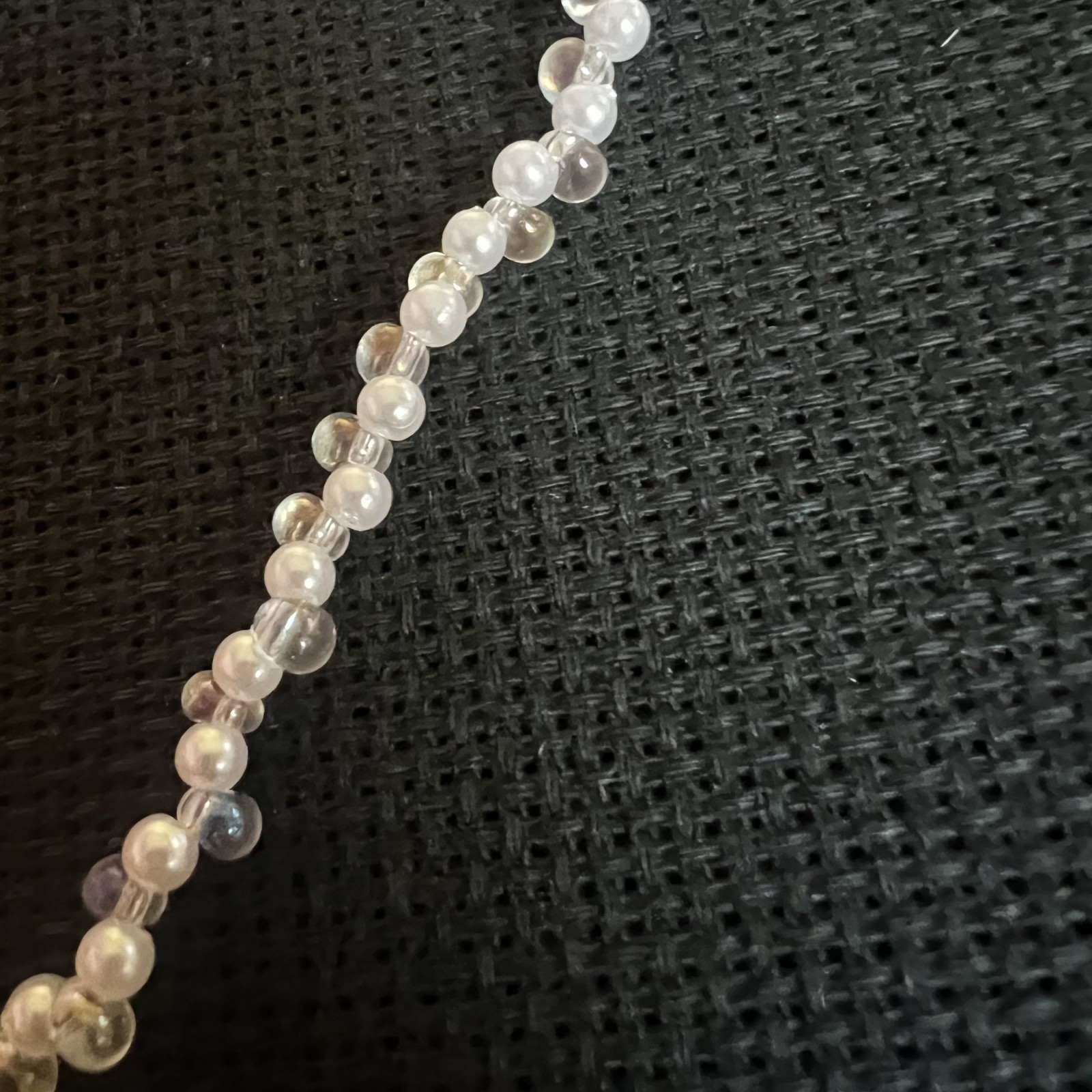 Handmade fauxpearl clear glass deaded necklace gold tone clasp choker strand