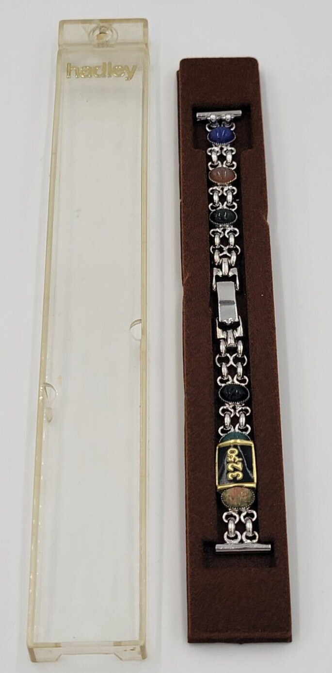 VTG HADLEY CARVED GEMSTONES SCARAB WATCHBAND 12K G.F. SEMI PRECIOUS STONES