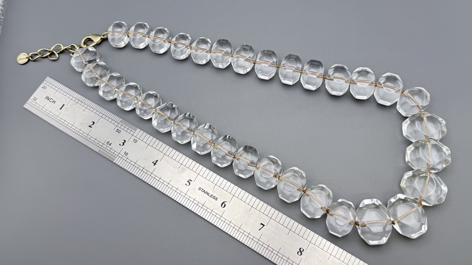 Chunky Clear Glass Bead Necklace Talbots 22” Rock Cube Shaped Beads Statement