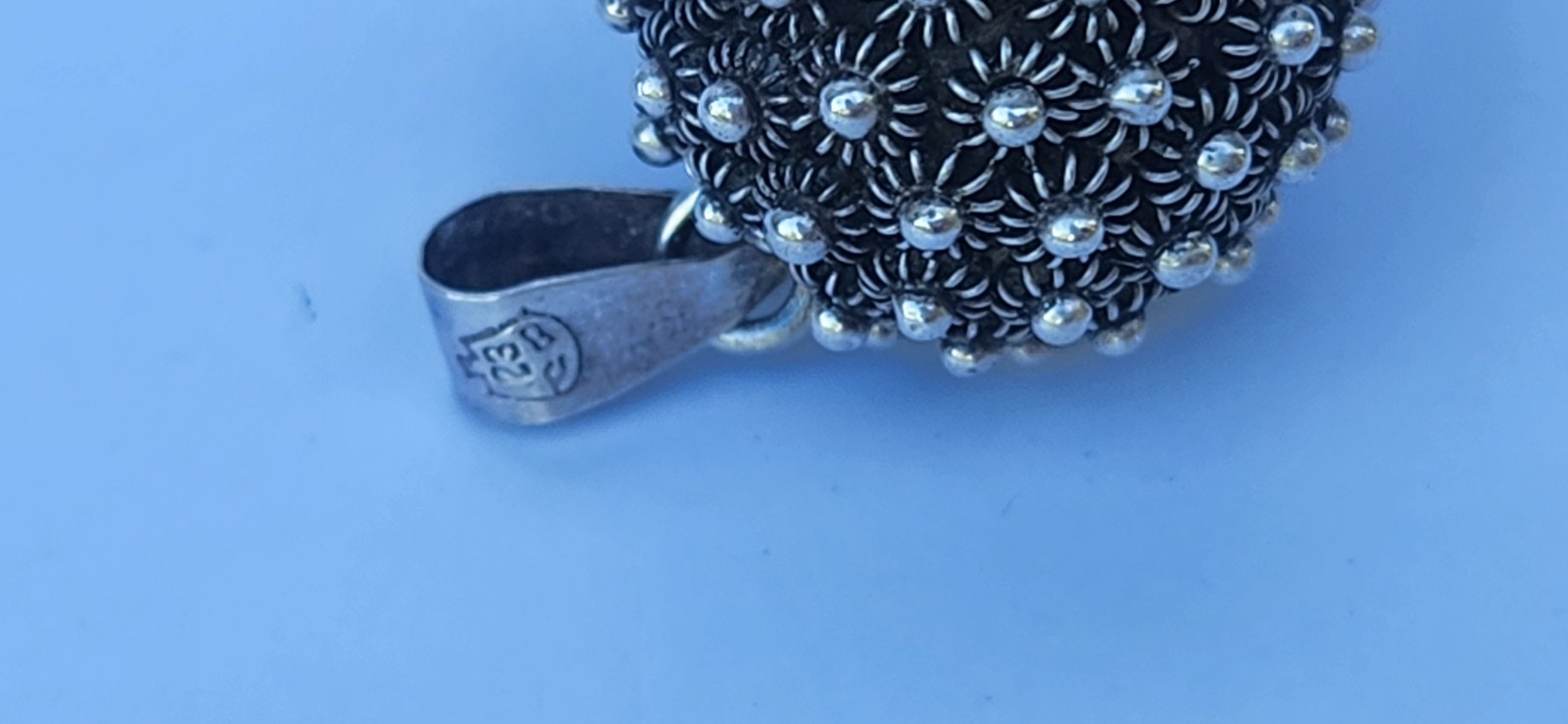 925 Sterling Silver Vintage Mexico Cannetille Oxidized Ball Charm Pendant