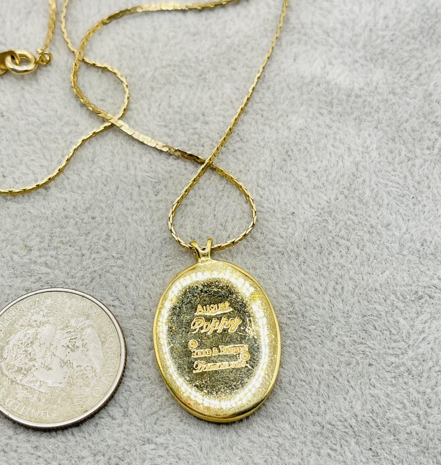 Poppy Flower Oval Pendant – Signed Reed & Barton Damascene August
