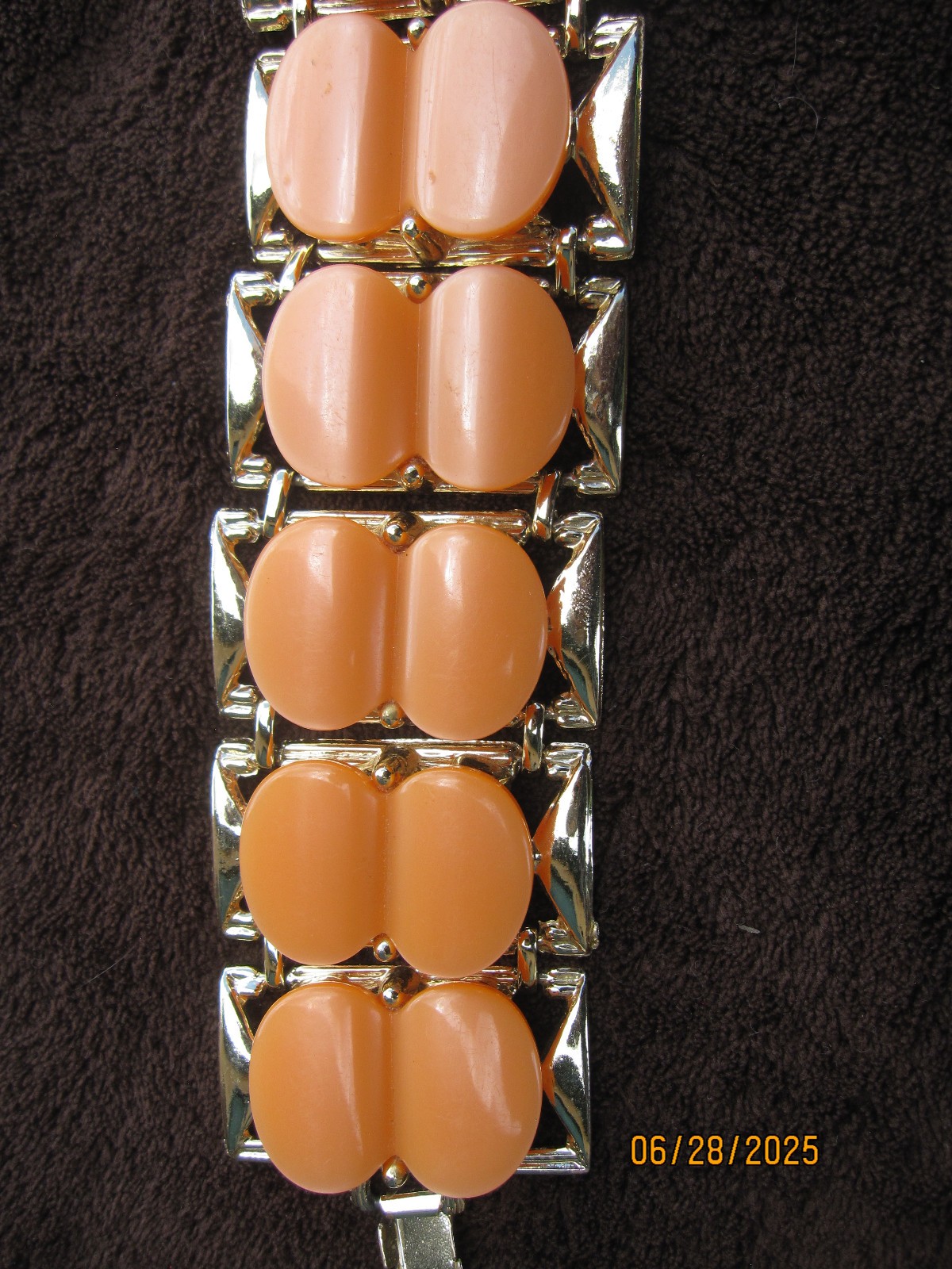 Vintage Bracelet unknown metal with orange faux stone Marked DAM