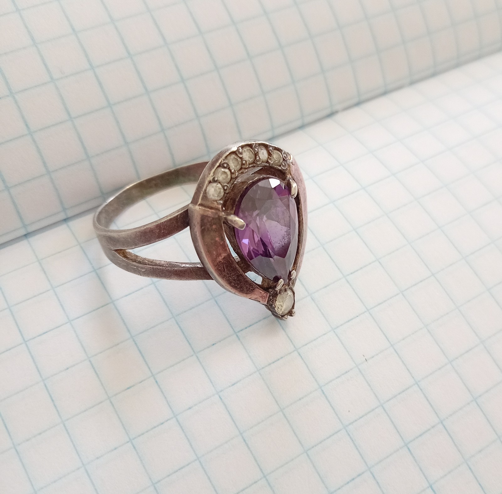 Vintage Ring Purple stone Sterling Silver 925 gold 375 test Women Jewelry siz 11