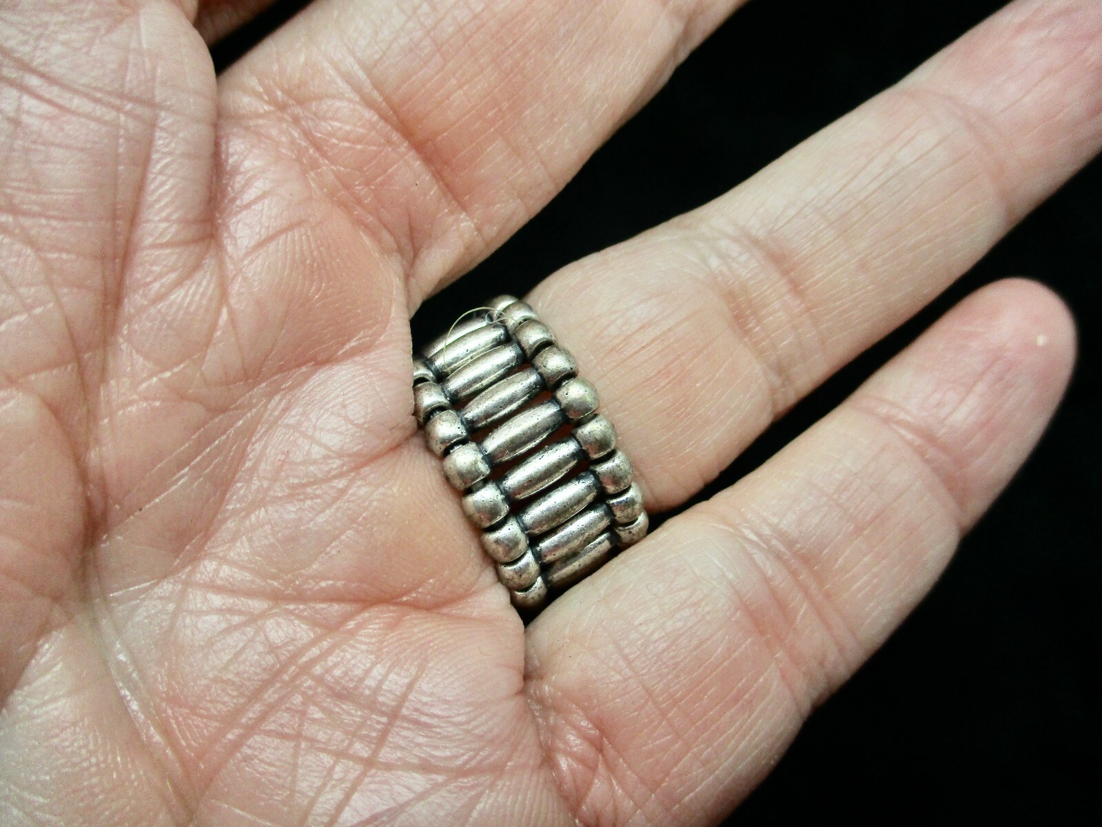 Vintage Silver Tone Contemporary Silver Tone w/Large Rhinestone Stretch Band