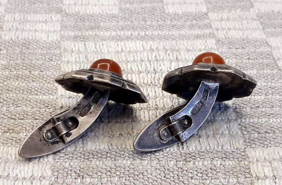 Cufflinks Vintage USSR Silver 875 amber 60s