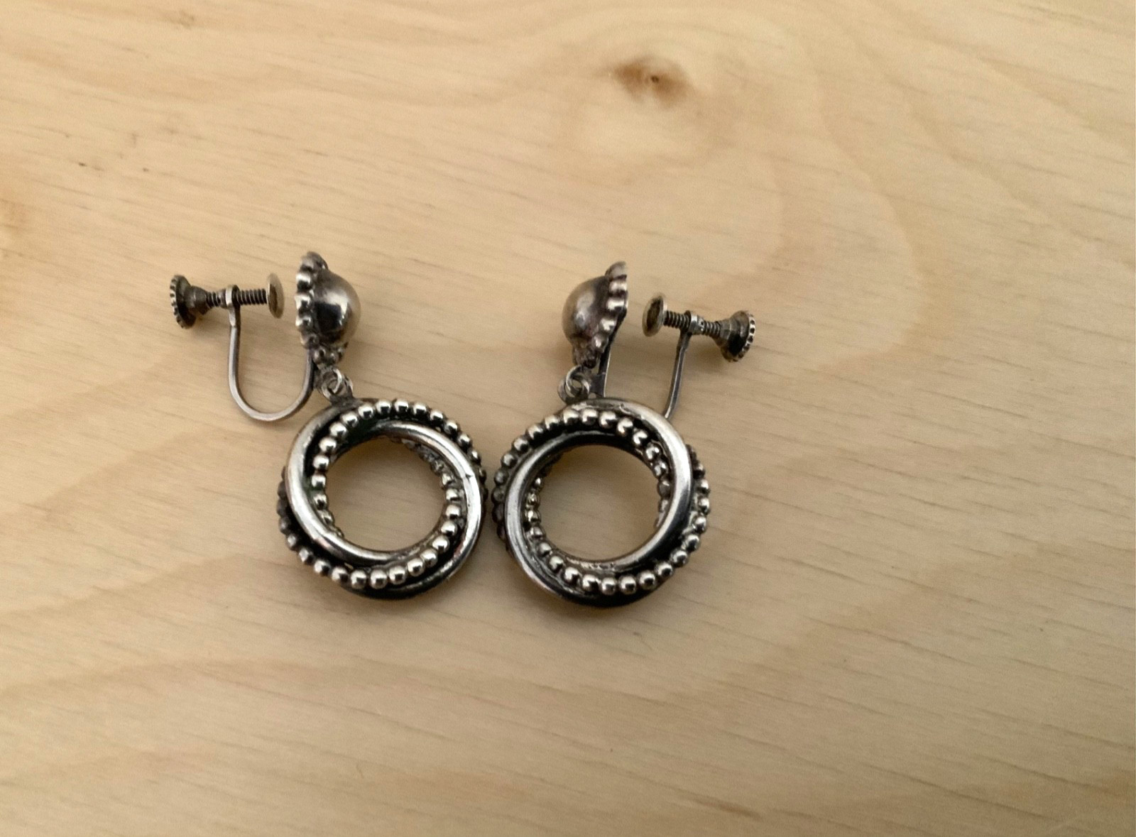 Vintage Sterling Silver Love Knot Dangle Screw Back Earrings Marked 1950s 60s
