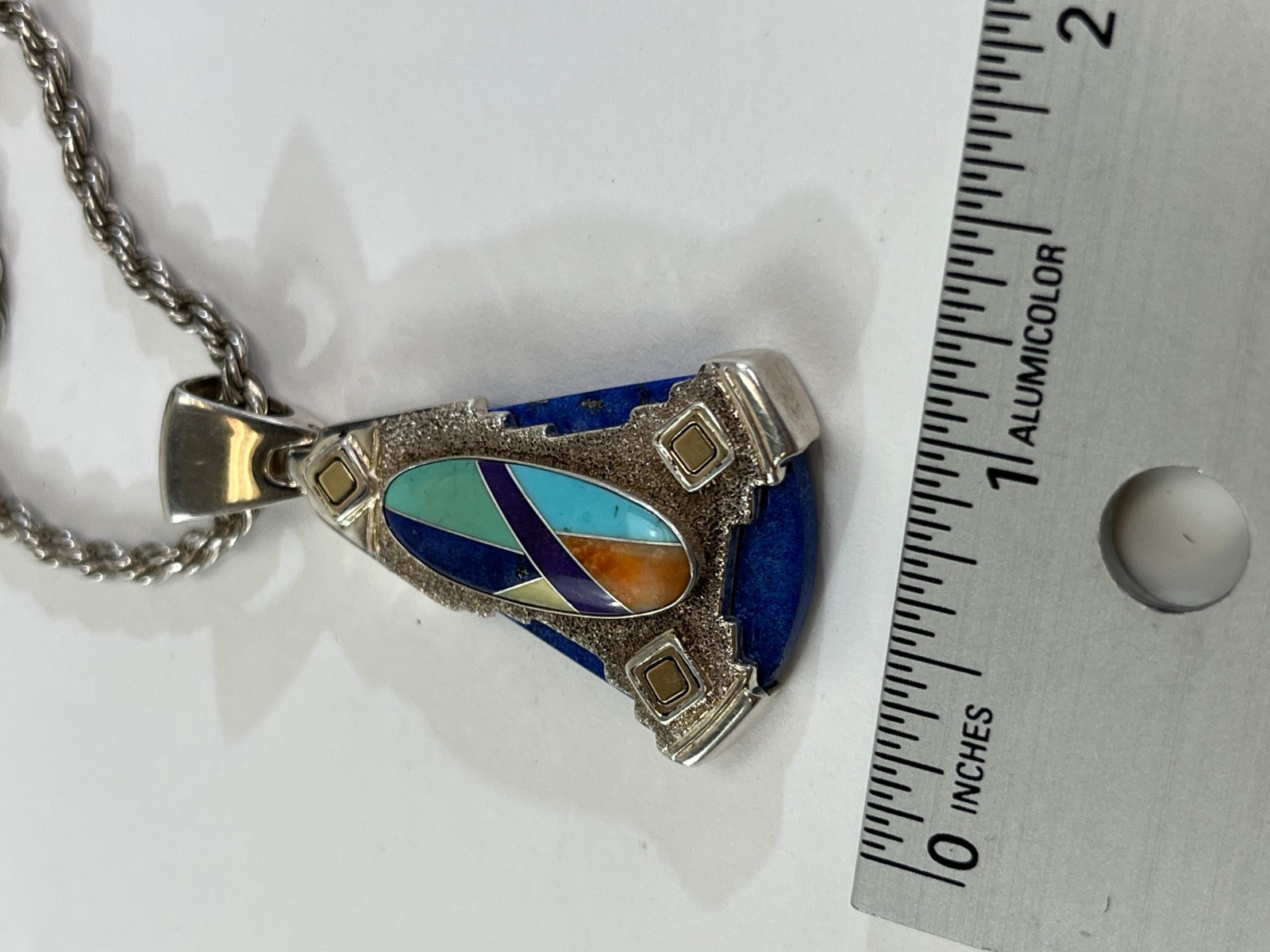 Carolyn Pollack Relios Sterling 14K Lapis Inlay Pendant 925 Cable Necklace DS68