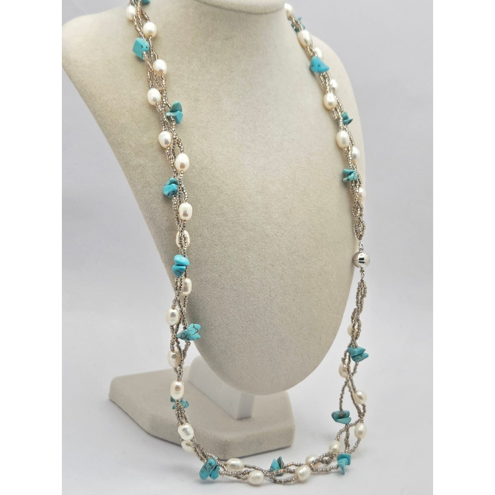Convertible Freshwater Pearl & Turquoise Multi-Strand Necklace Bracelet Set