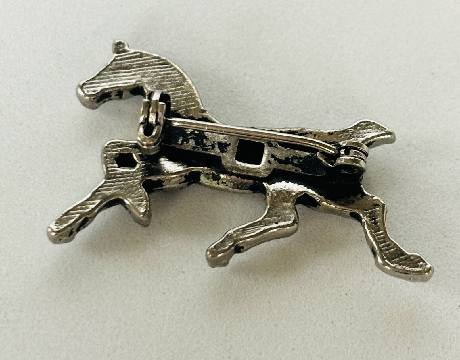 Silver Tone Horse Running Equestrian Brooch Pin