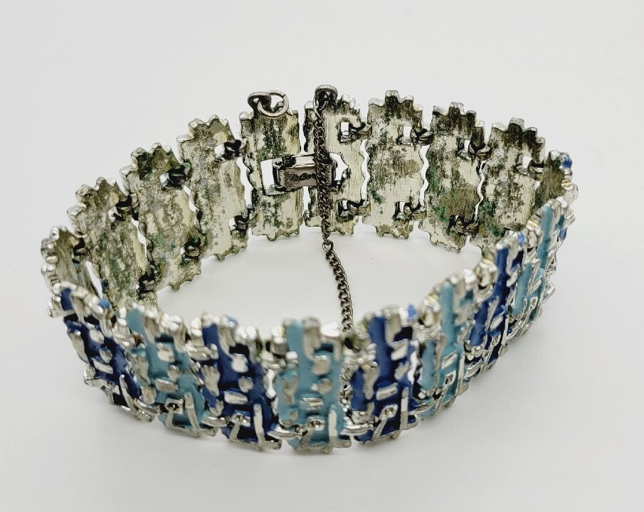 Vintage Coro Baby Blue Panel Bracelet Chunky Statement Runway 7.25 in RARE