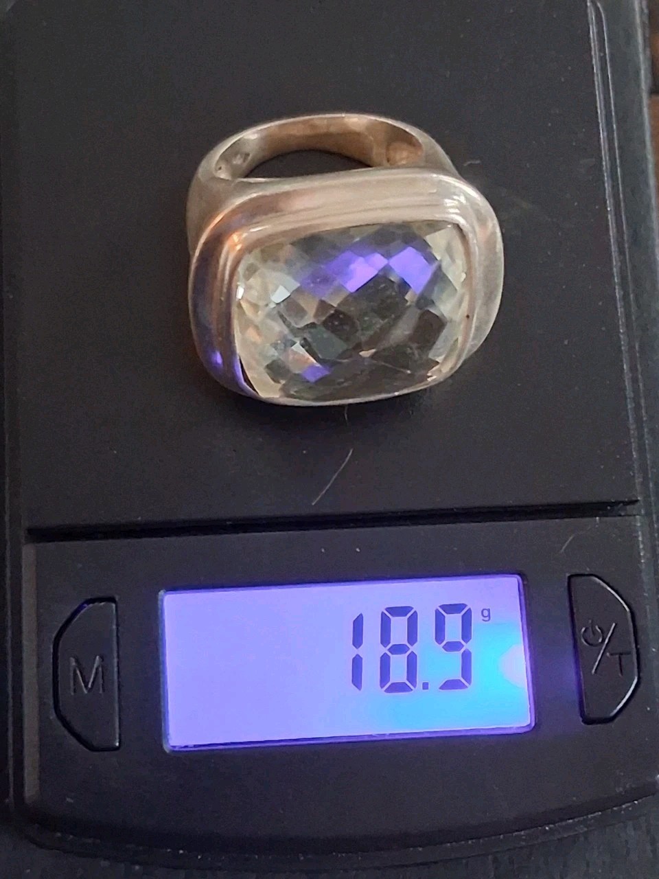 Huge Vintage Rock Crystal Clear Quartz Statement Ring Size 7.5 Sterling Silver