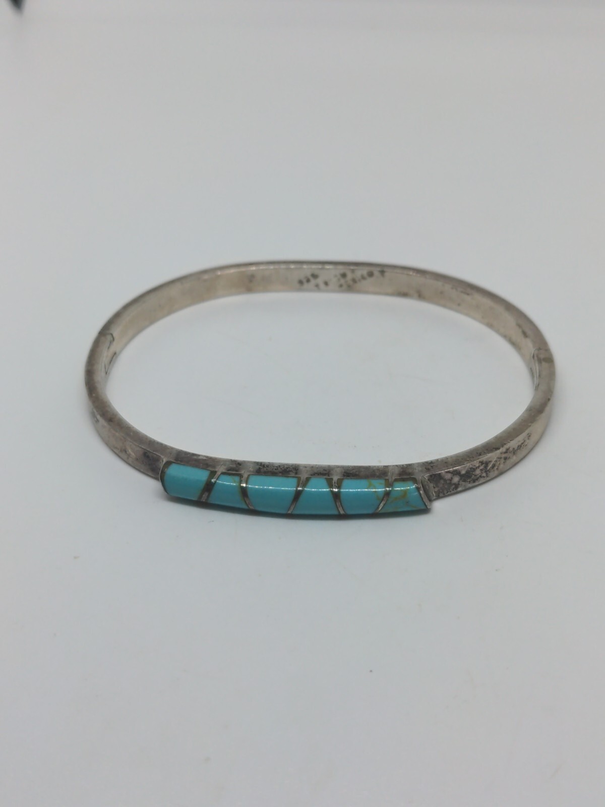 Vintage Sterling Silver 925 Blue Turquoise Mexico Hindged Bangle Bracelet 7″