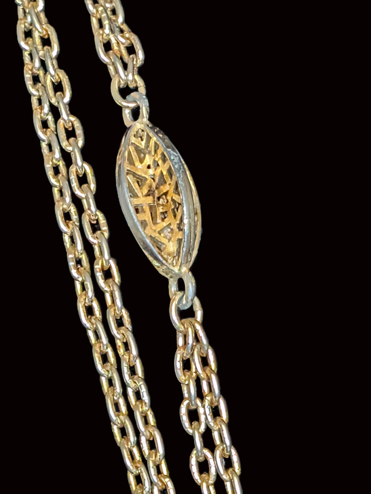 Vintage Monet Gold Tone 54″ Chain with Fancy Filigree Links