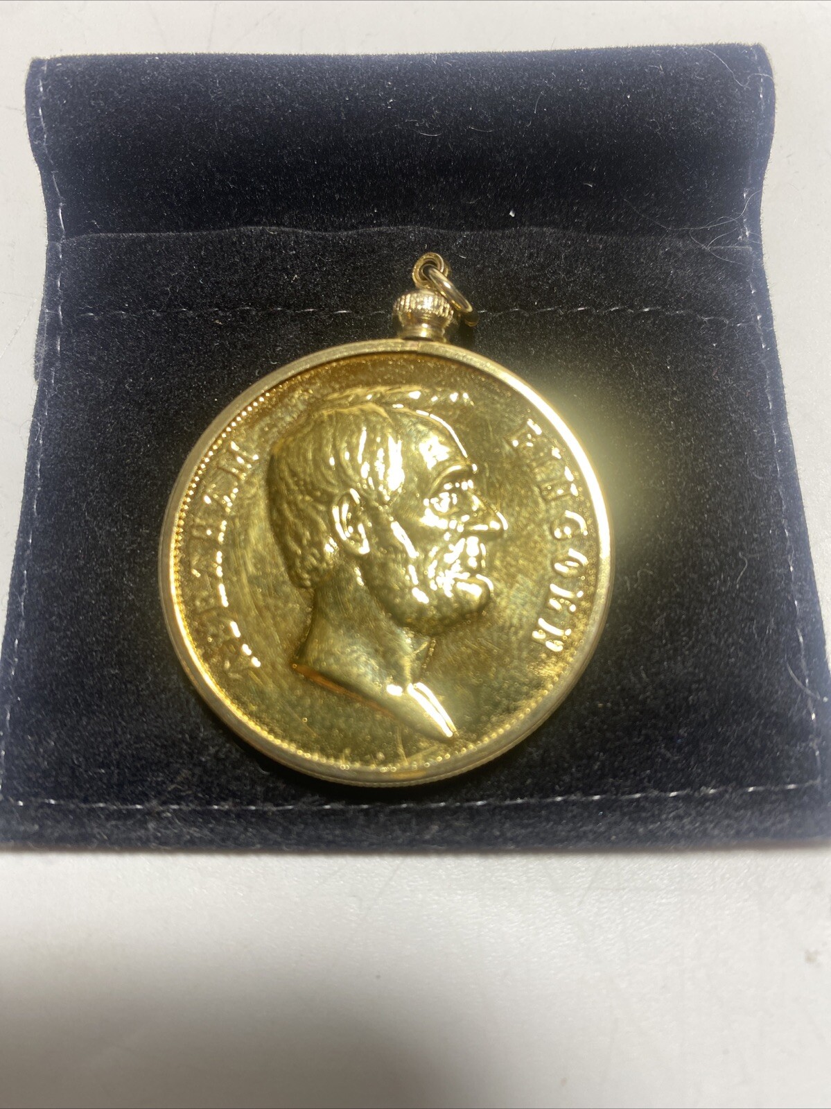 Vintage Gold Tone Overlay Metal Coin President Pendant Charm