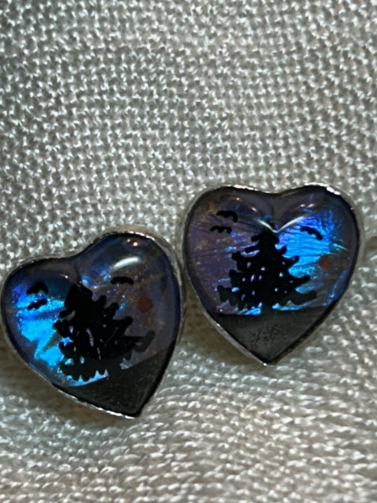 Butterfly Evergreen Tree vintage sterling silver screw back heart earring