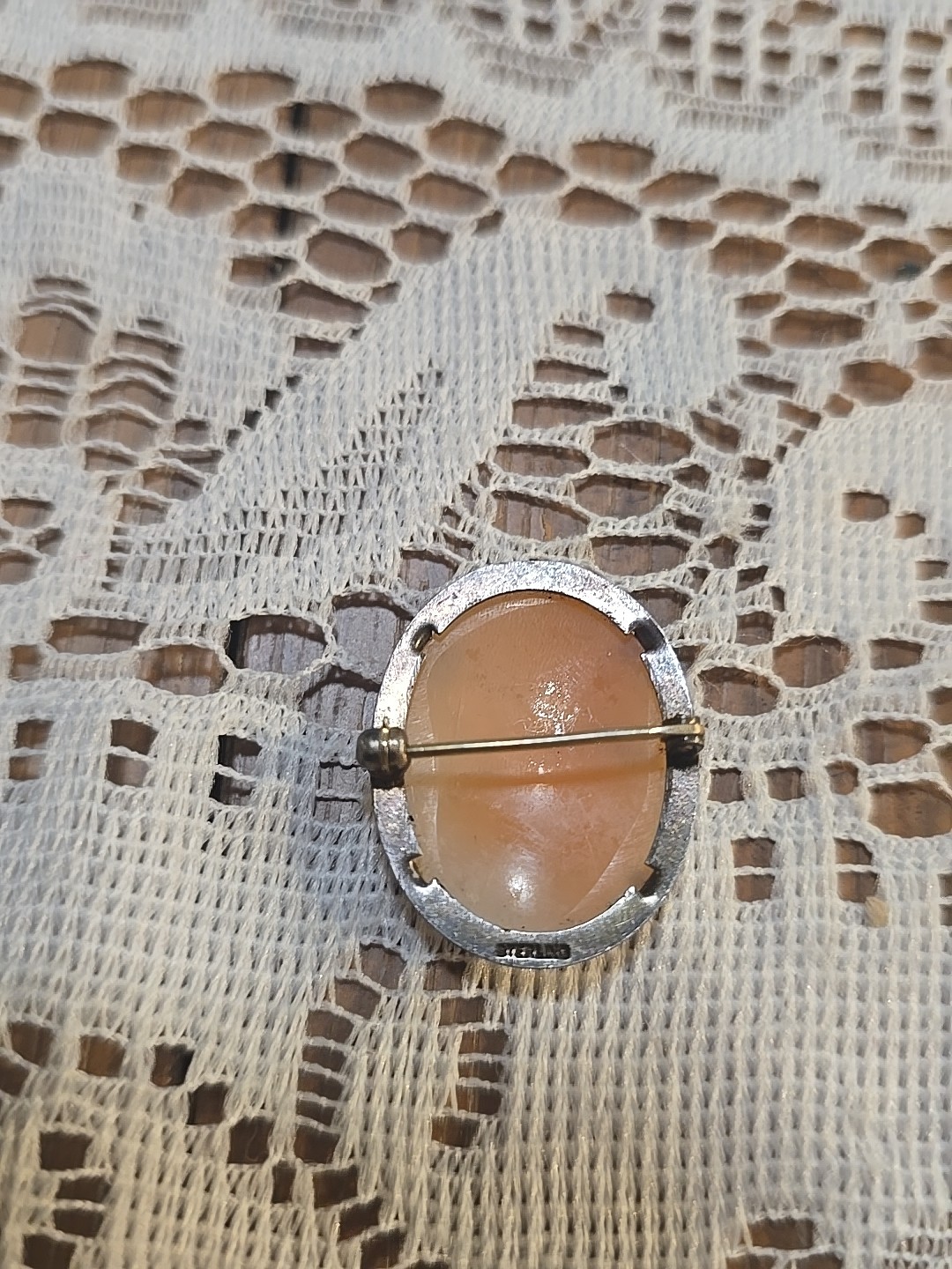 Antique VTG Sterling Silver 925 Carved Cameo Brooch Pin 1″