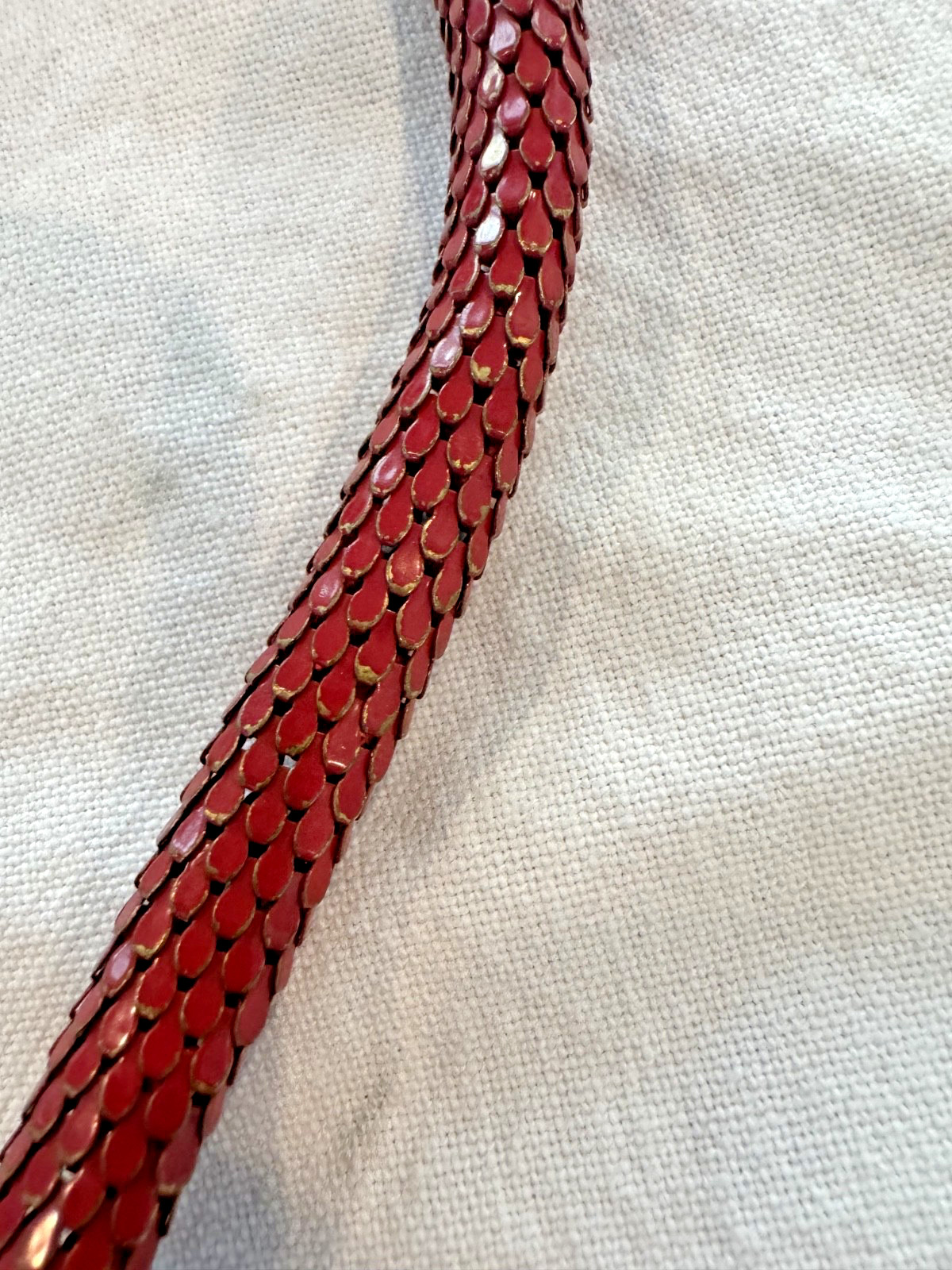 DL Auld Gold Red Mesh Snake Choker Necklace Rhinestone Vintage