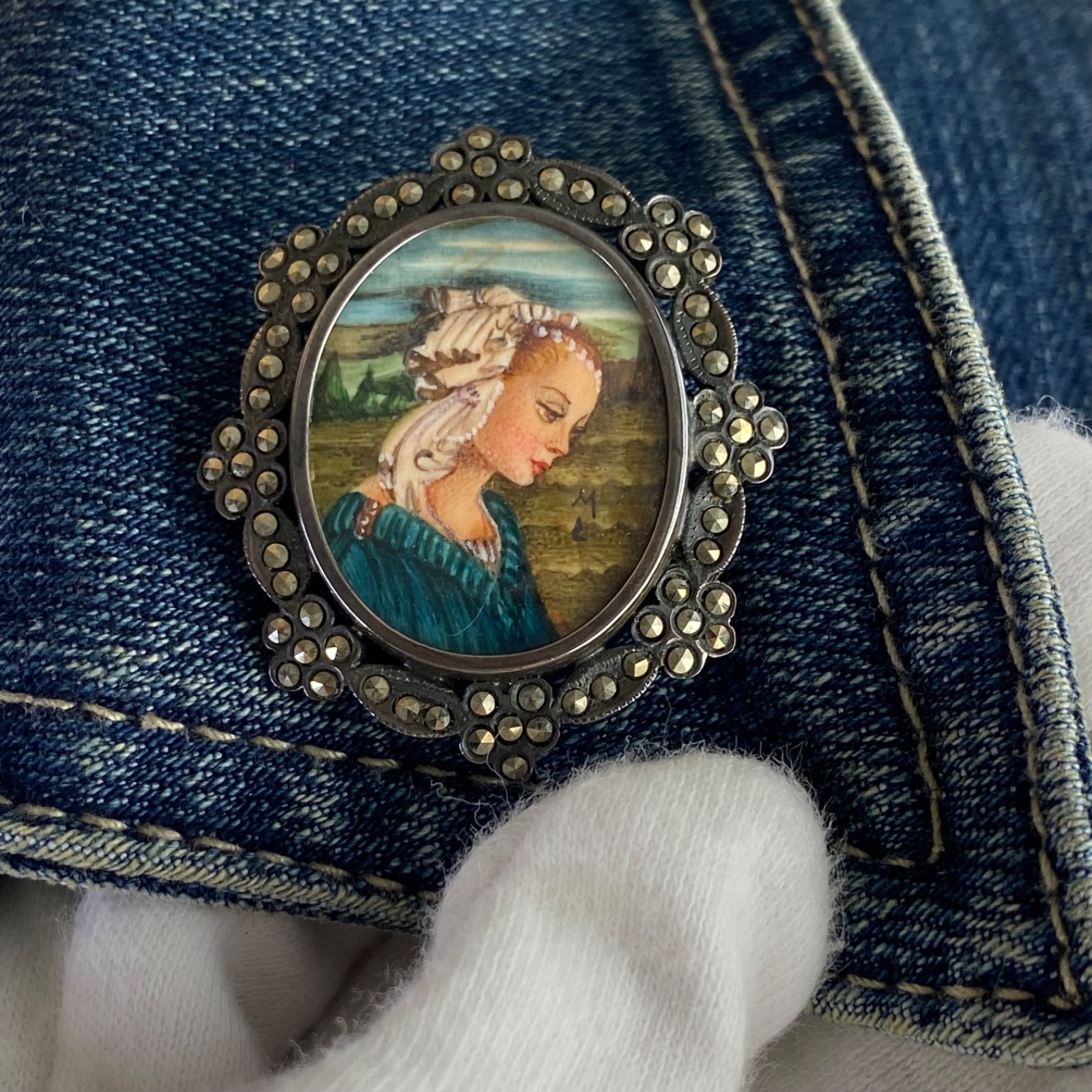 Vintage Lippi Art 800 Silver & Marcasite Brooch and/or Pendant Portrait Signed