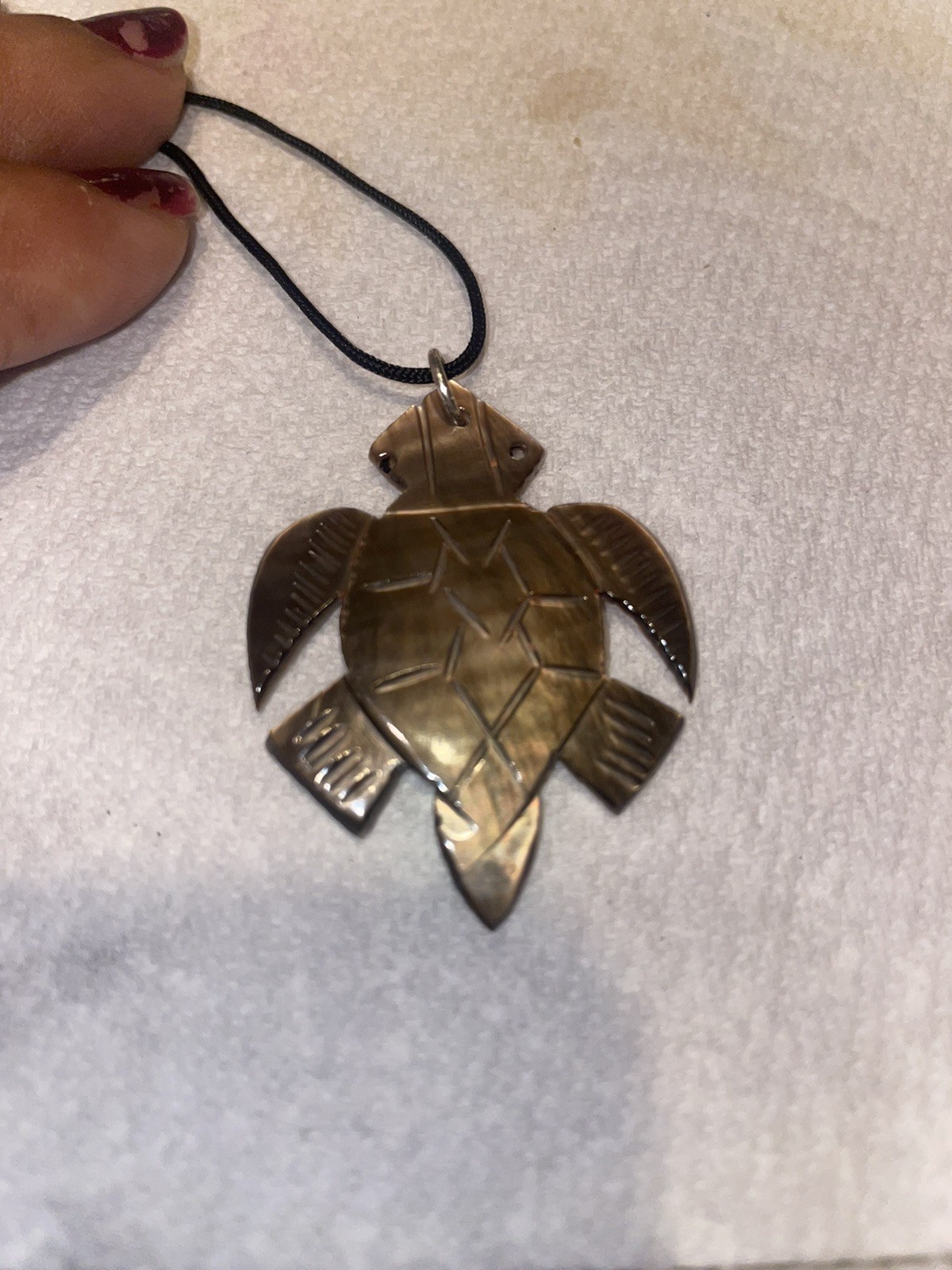 Carved Mother of Pearl Abalone Doublet Sea Turtle Necklace Pendant