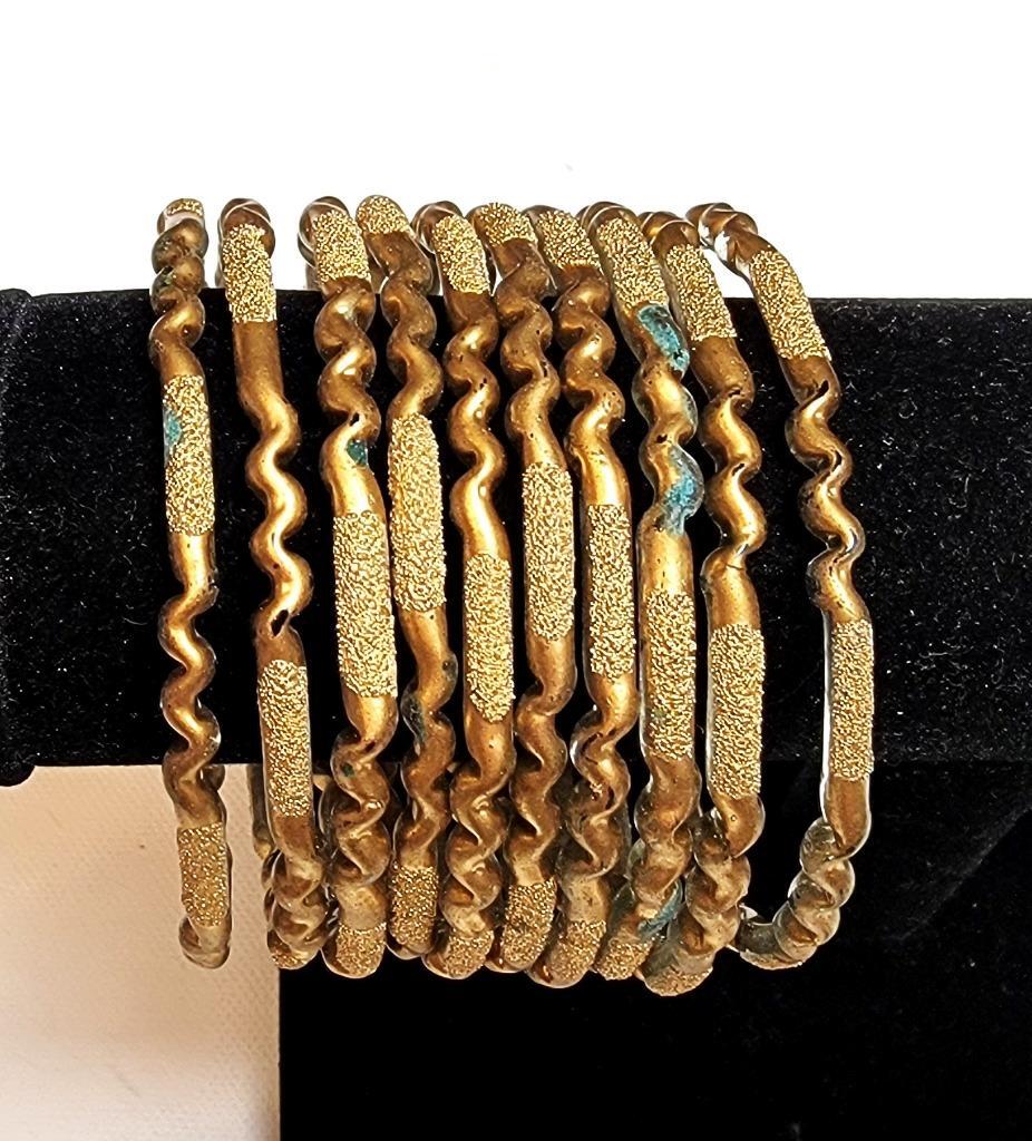 Vintage Brass tone Textured 2 3/8″d Set of 10 Bangle Bracelets