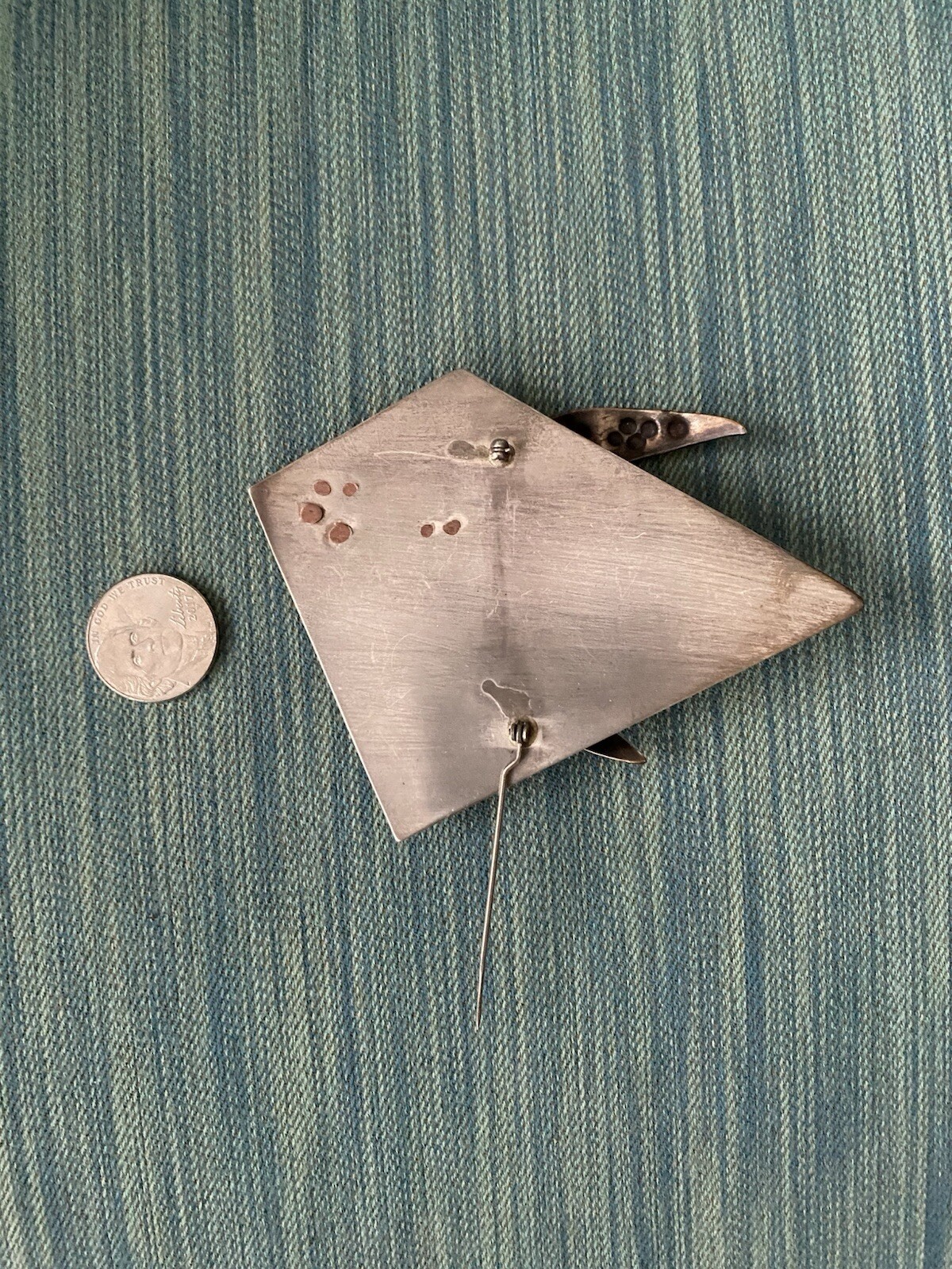 Modernist Geometric Mixed Sterling Silver Plate With Copper Accent Brooch