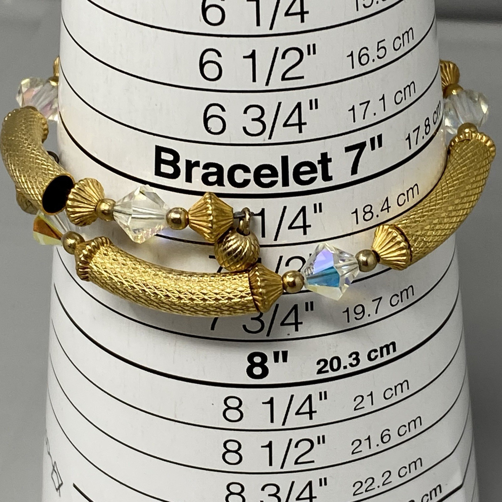 Gold Tone Tube Wrap Bracelet Crystal Bicone Aurora Borealis Bead Accents VTG