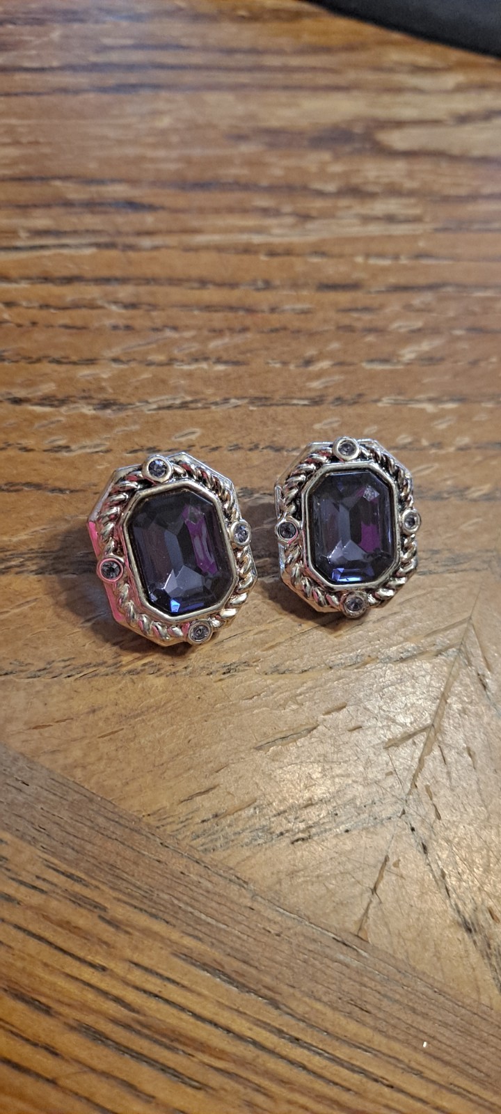 Purple/blue Stone With Silver Backing Clip On Earrings