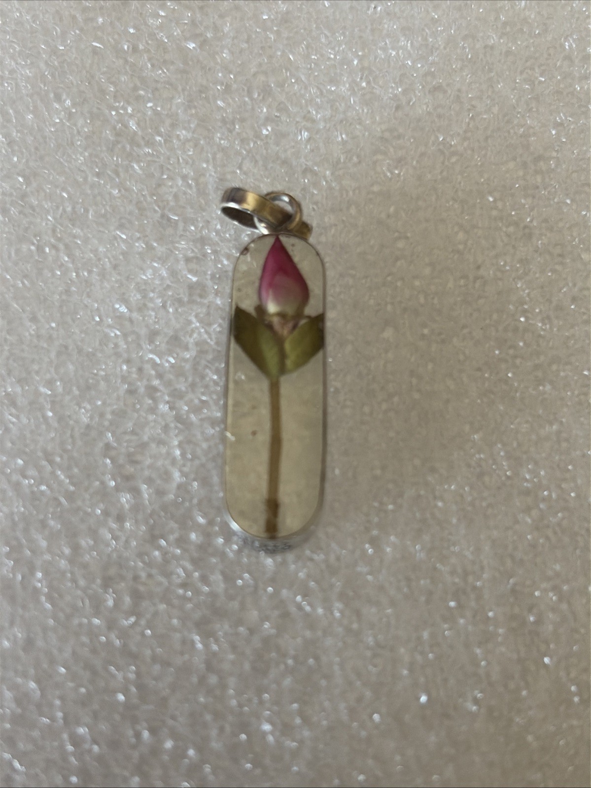 Vintage Sterling Rose Bud Encased In Lucite Pendant Charm-signed ATI 925 Mexico
