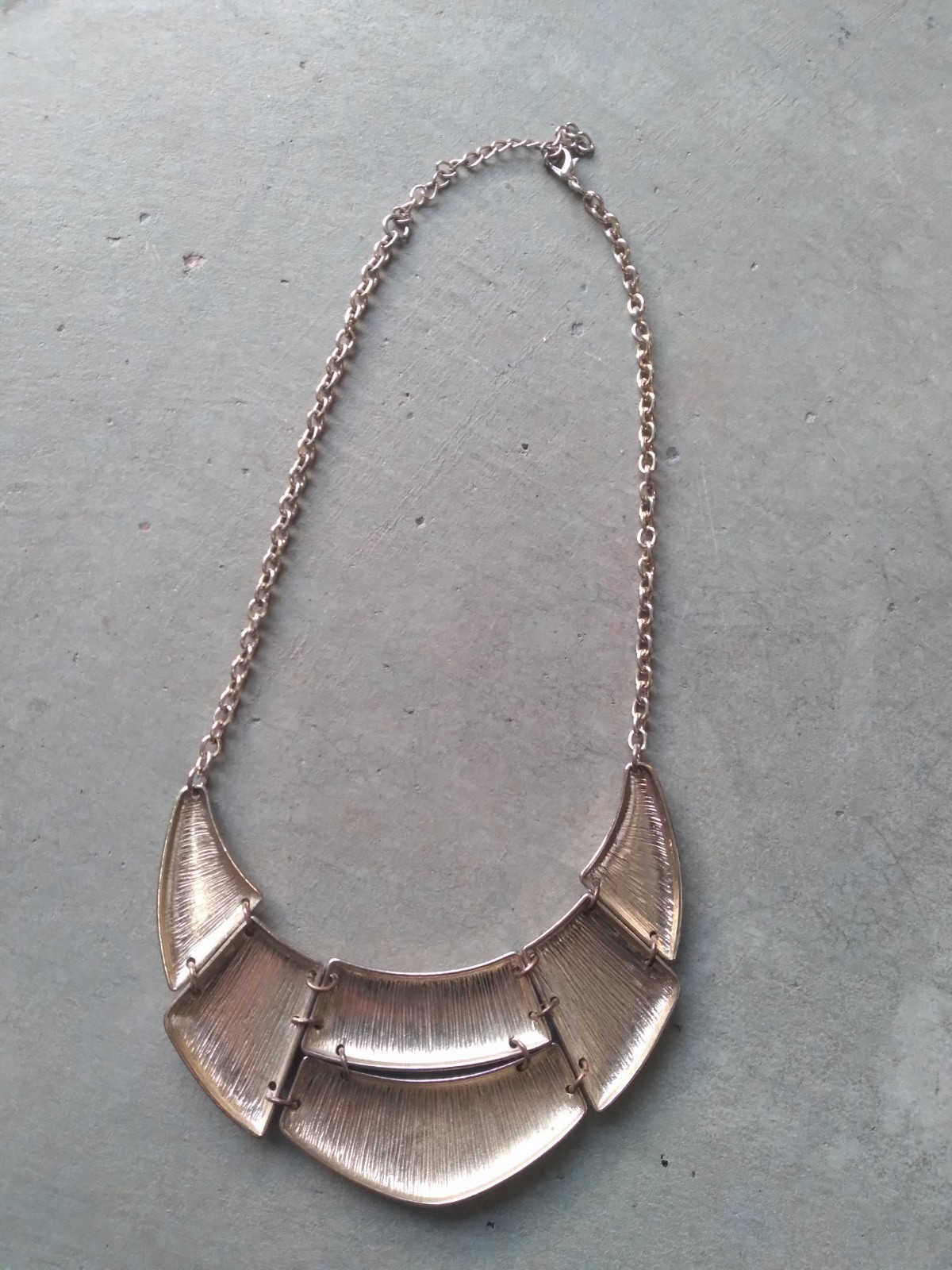 Vintage Hammered Statement Necklace Gold Tone