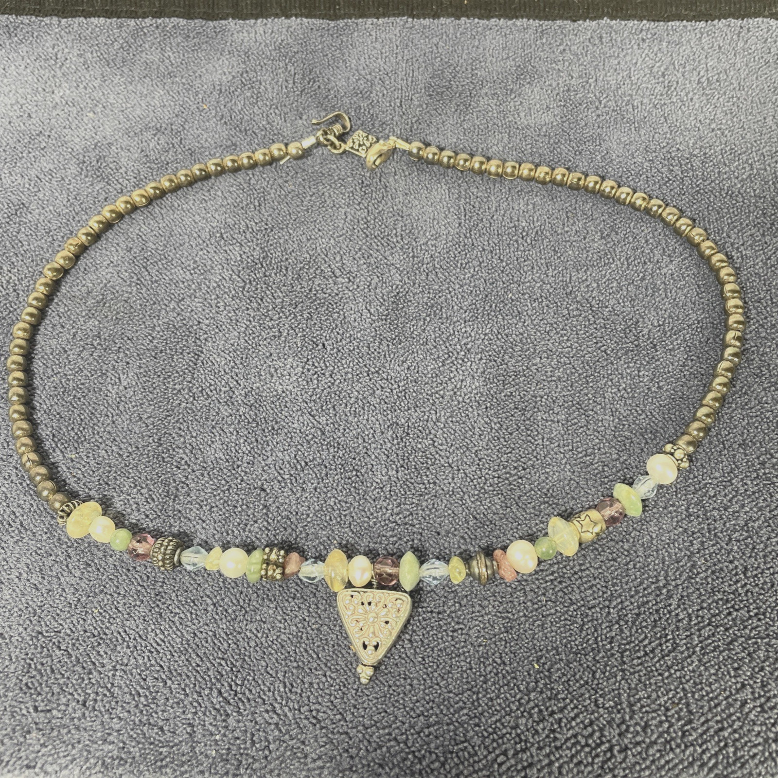 Sterling Silver Pastel Colors & Silver Bead Necklace Southwest 925 16.5″ Long