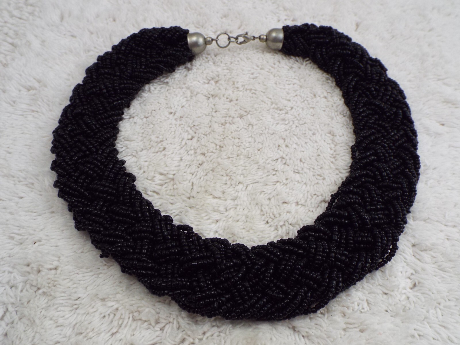 Black Bead Glass Woven Collar Necklace (A53)