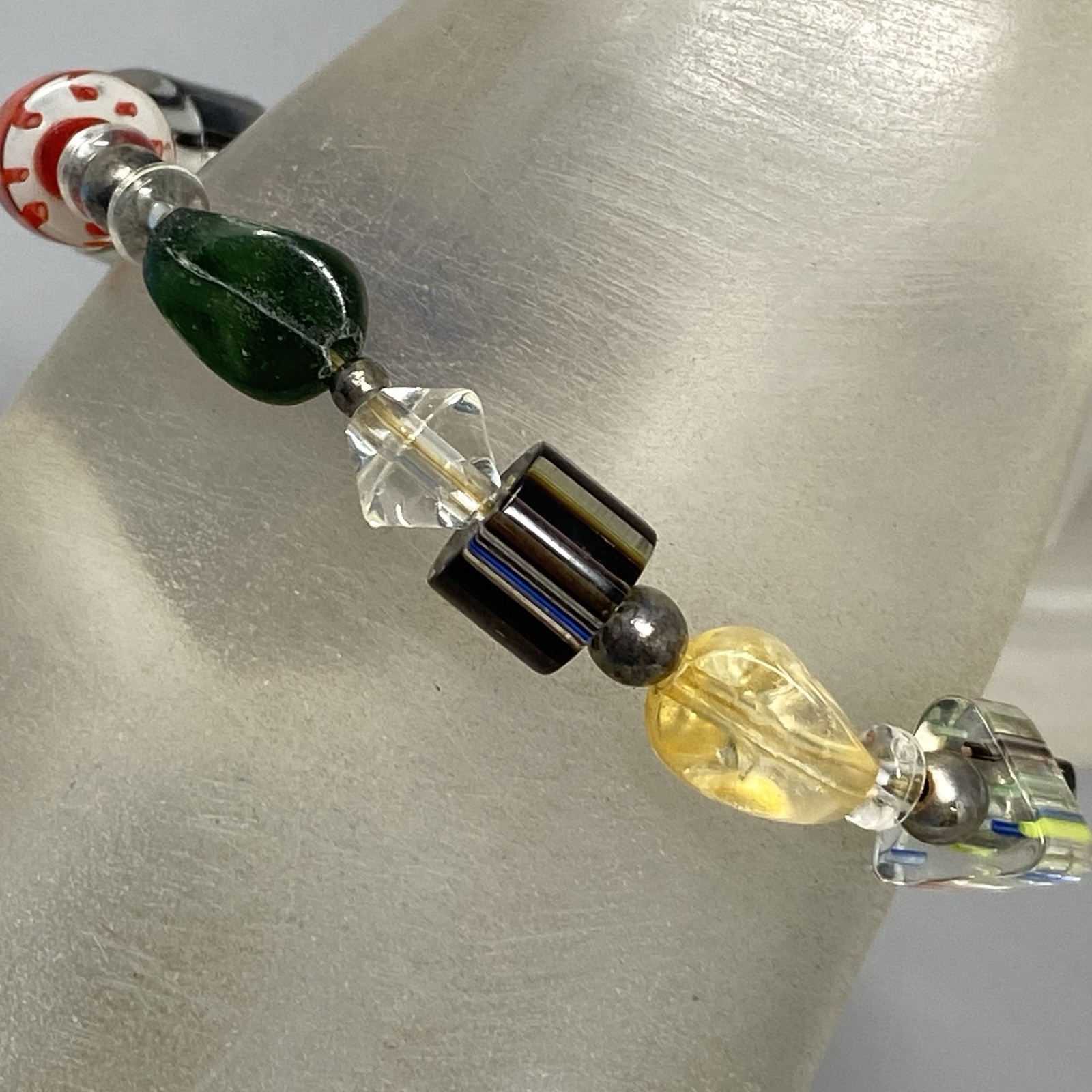 Cane Glass Bead Bracelet Multicolor Geometric Stone Crystal Stretch Fused 6.5″