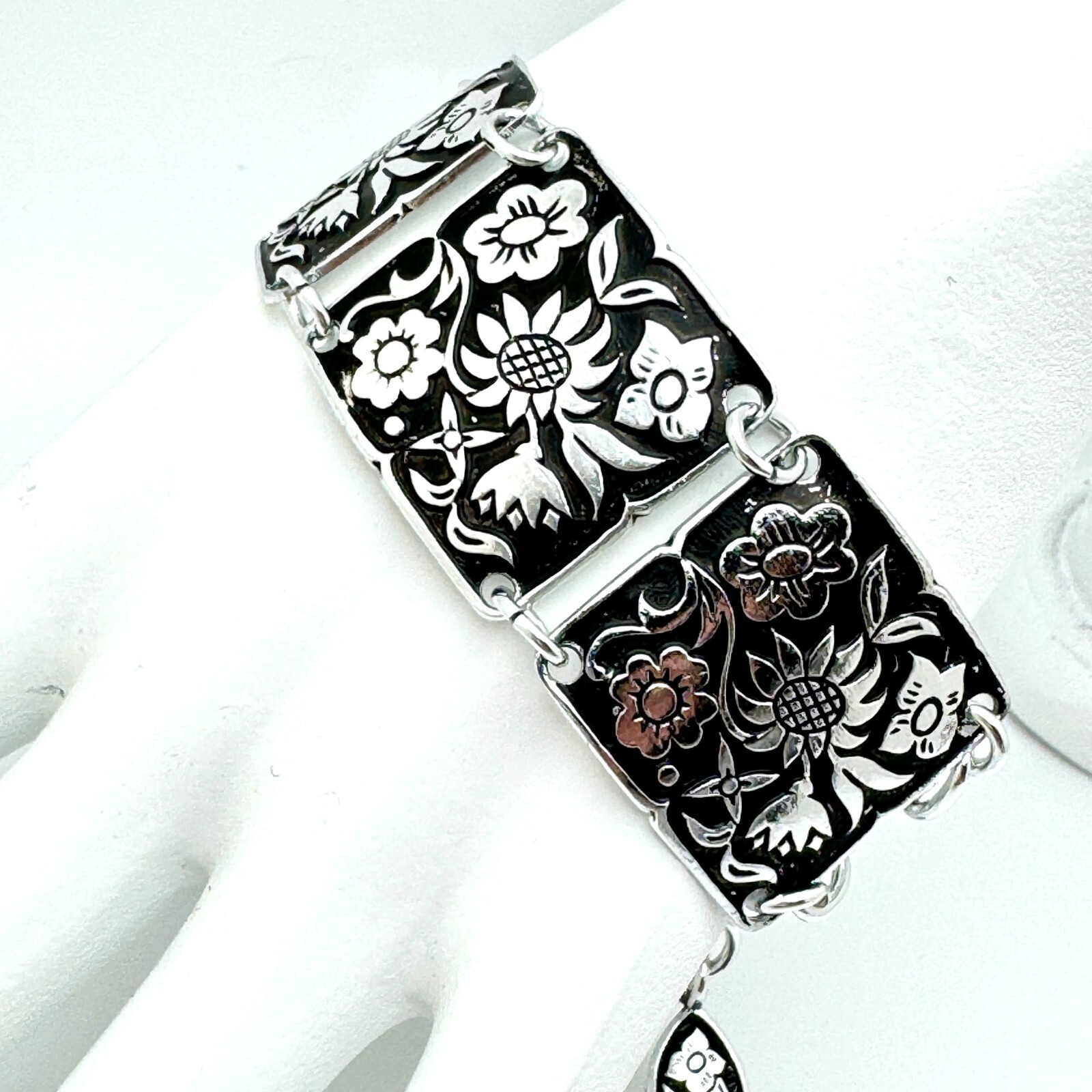 Vintage Bracelet Western Germany Aluminum Embossed Flowers Floral Gift