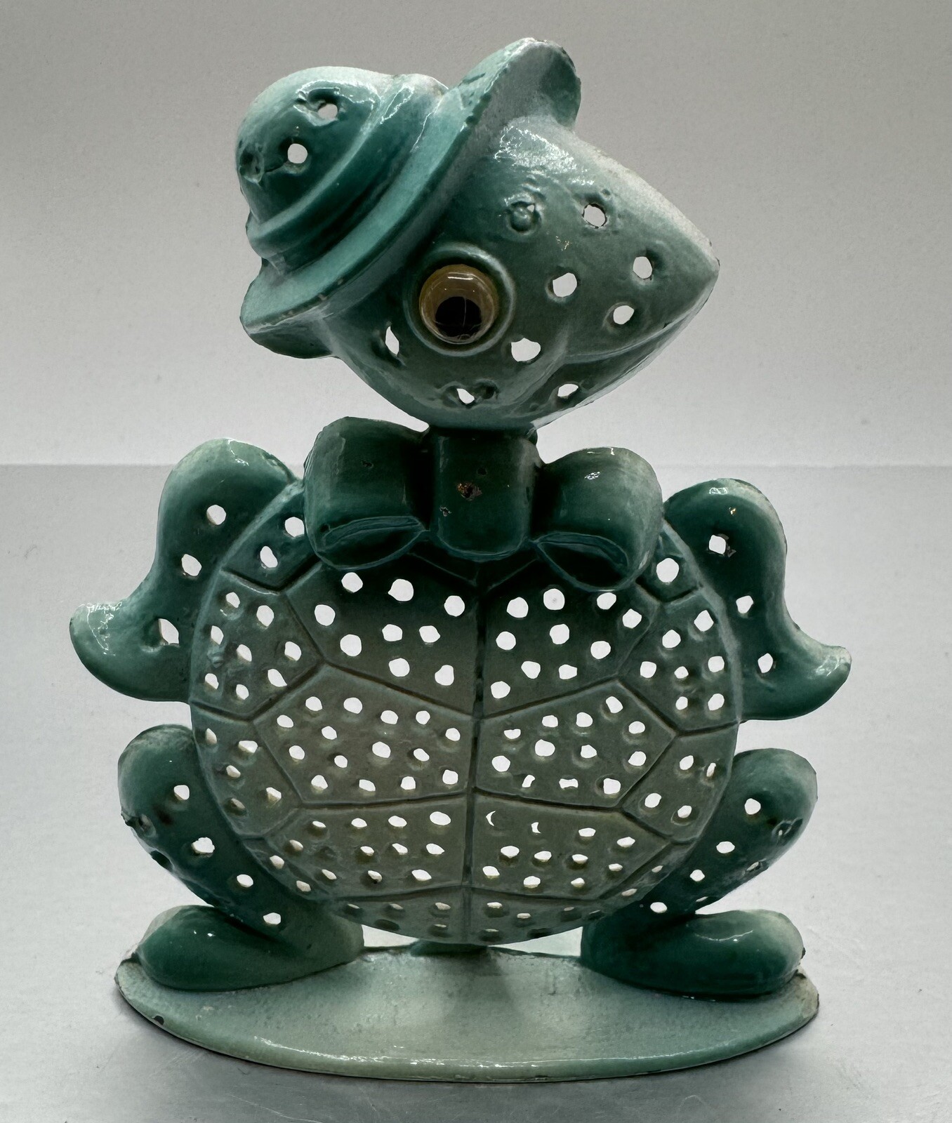 Vintage Revere Mfg Metal Earrings Holder Turtle Top Hat Googly Eyes Display 5”