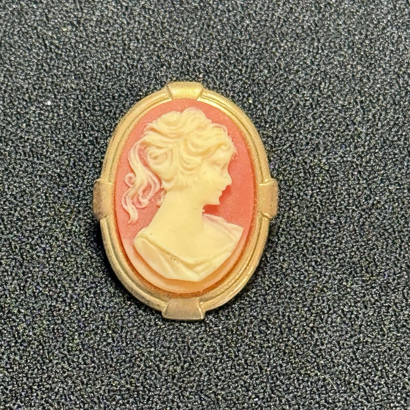 Vintage Cameo Brooch Gold Tone Ivory And Coral Toned