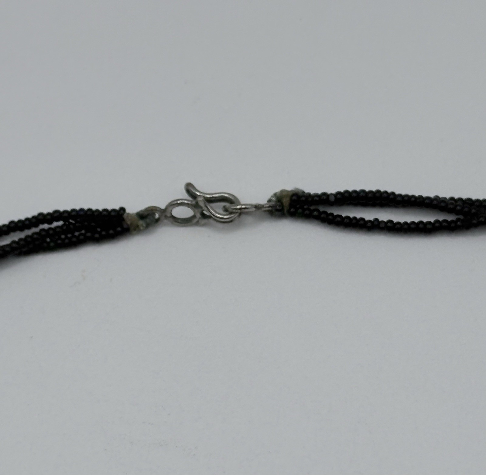 Vintage Bali Style Sterling Onyx Beaded Necklace Granulation 20” Hook Clasp