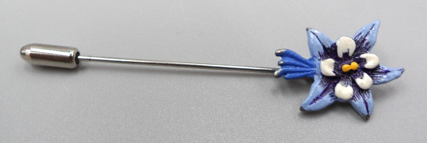 Vintage Stick Lapel Pin Hand Painted Pewter Starfish Flower Signed J. Ritter EUC