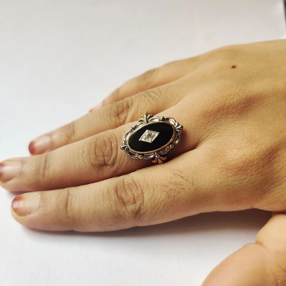 Art Deco Style Victorian handmade Black onyx Wedding Anniversary 925 Silver Ring