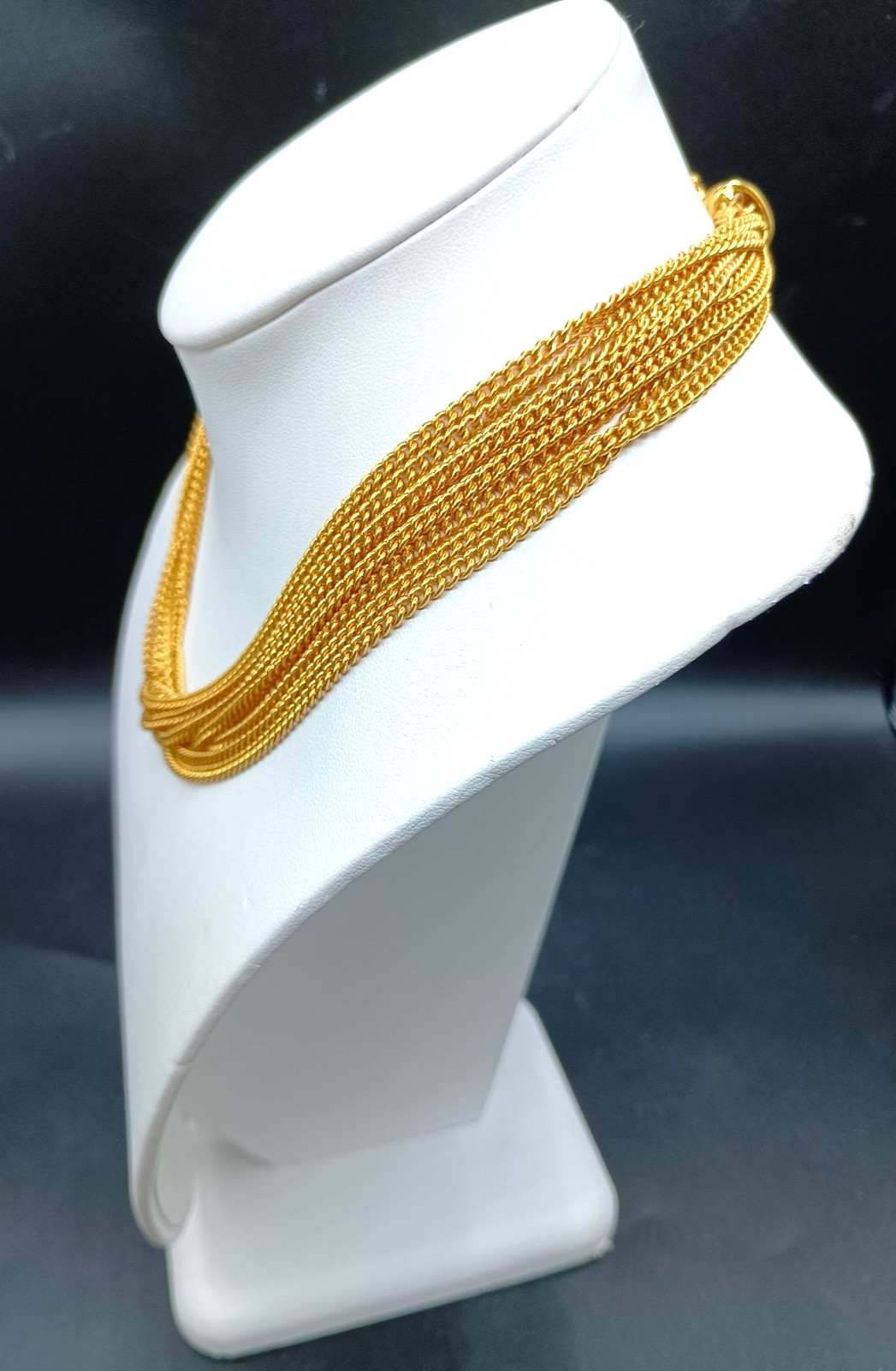 Vintage Gold Tone Collar Necklace Multi Strand Mesh Chain Choker 17″