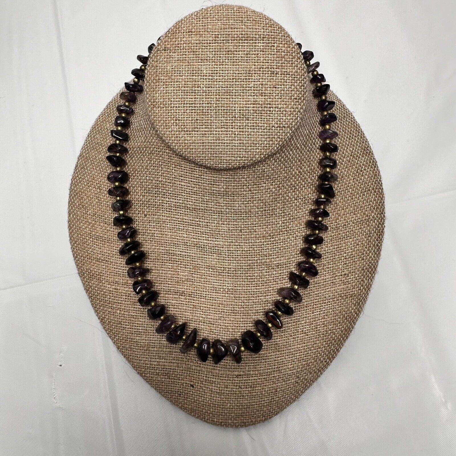 Vintage Amethyst Necklace Polished Gemstone Chip Bead Chunky 18″