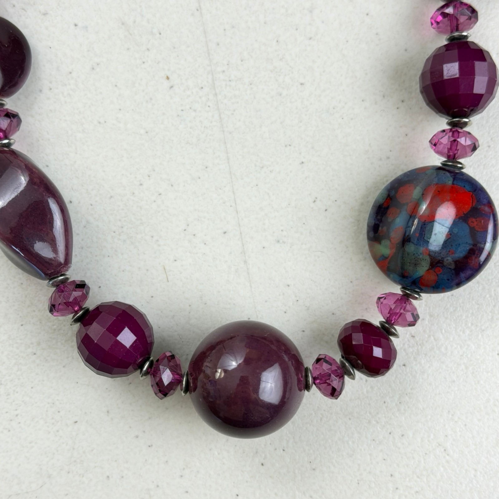 Vintage Beaded Statement Necklace: Purple Red Blue Tones Mixed Bead Design