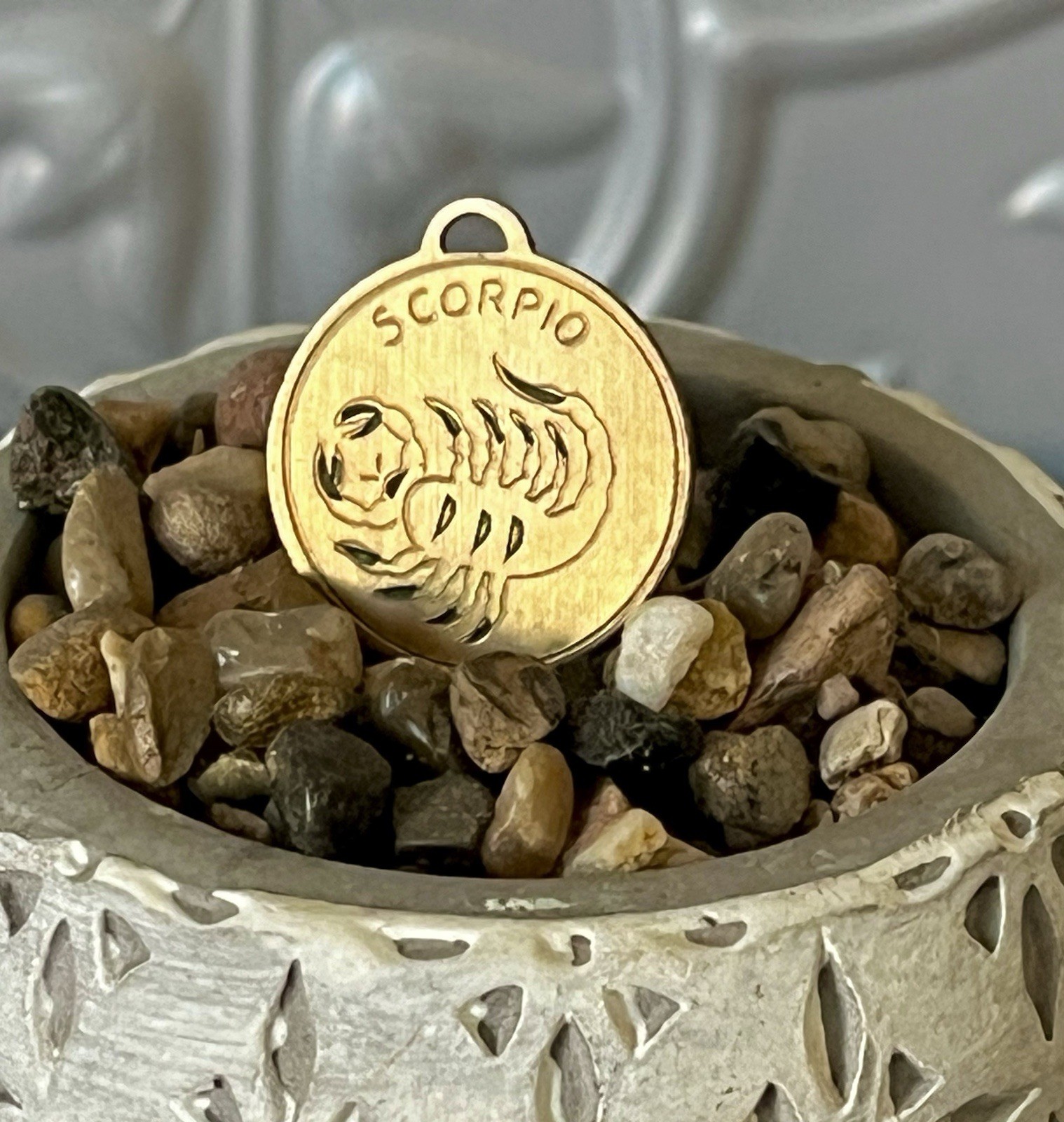Vintage Scorpio Zodiac Round Brass Pendant Charm Horoscope (NO CHAIN INCLUDED)